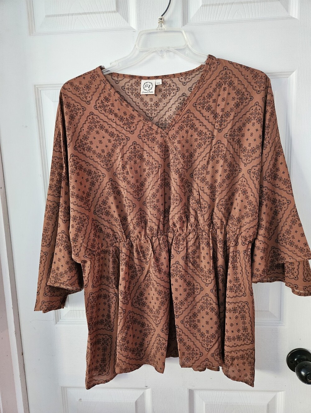 Boho Printed Peplum Blouse - Rust